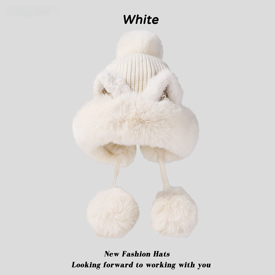 Winter Cute Cartoon Sequins Cat Ears Fleece-lined Thickened Warm Beanie