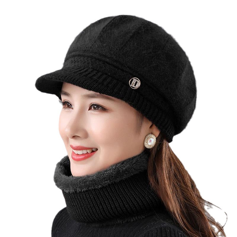Rabbit Fur Knitted Woolen Cap Women's Autumn Versatile Winter Warm Beanie Hat