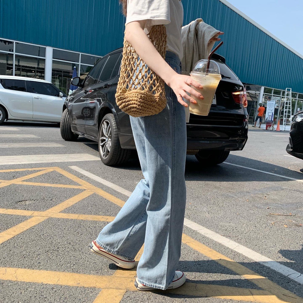 High waist denim wide leg pants