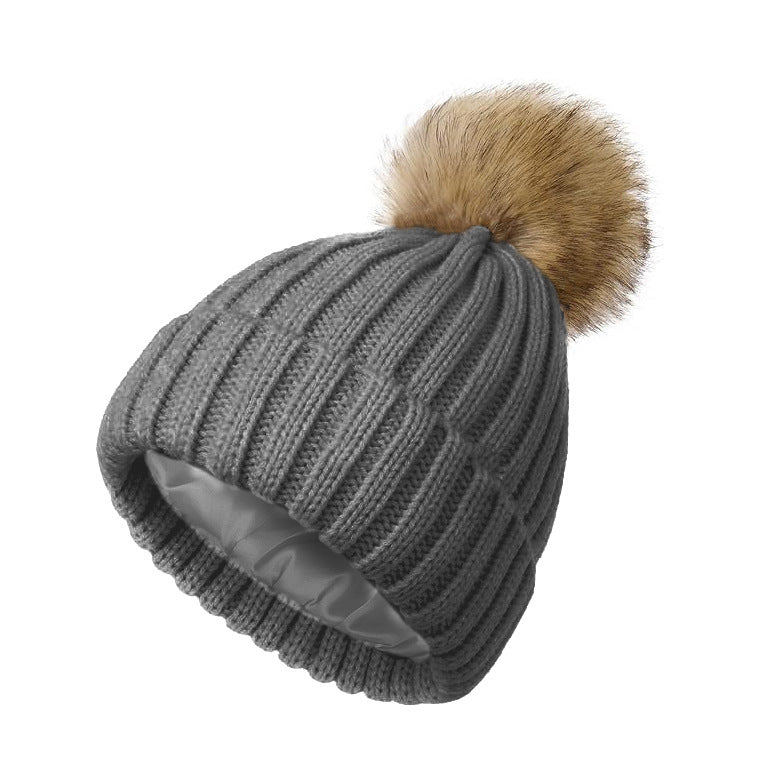 Soft Beanie Fluffy Ball Cap Warm Knitted Hat
