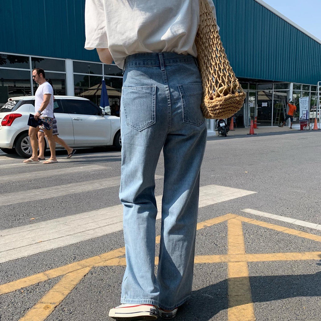 High waist denim wide leg pants