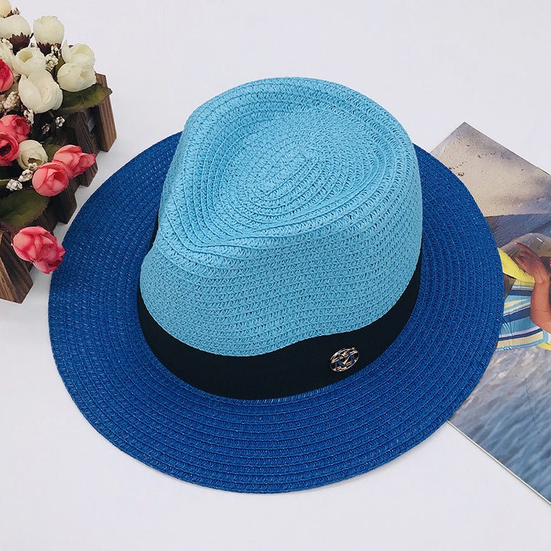 New Color Stitched Braid Top Hat Straw Hat Sun Hat