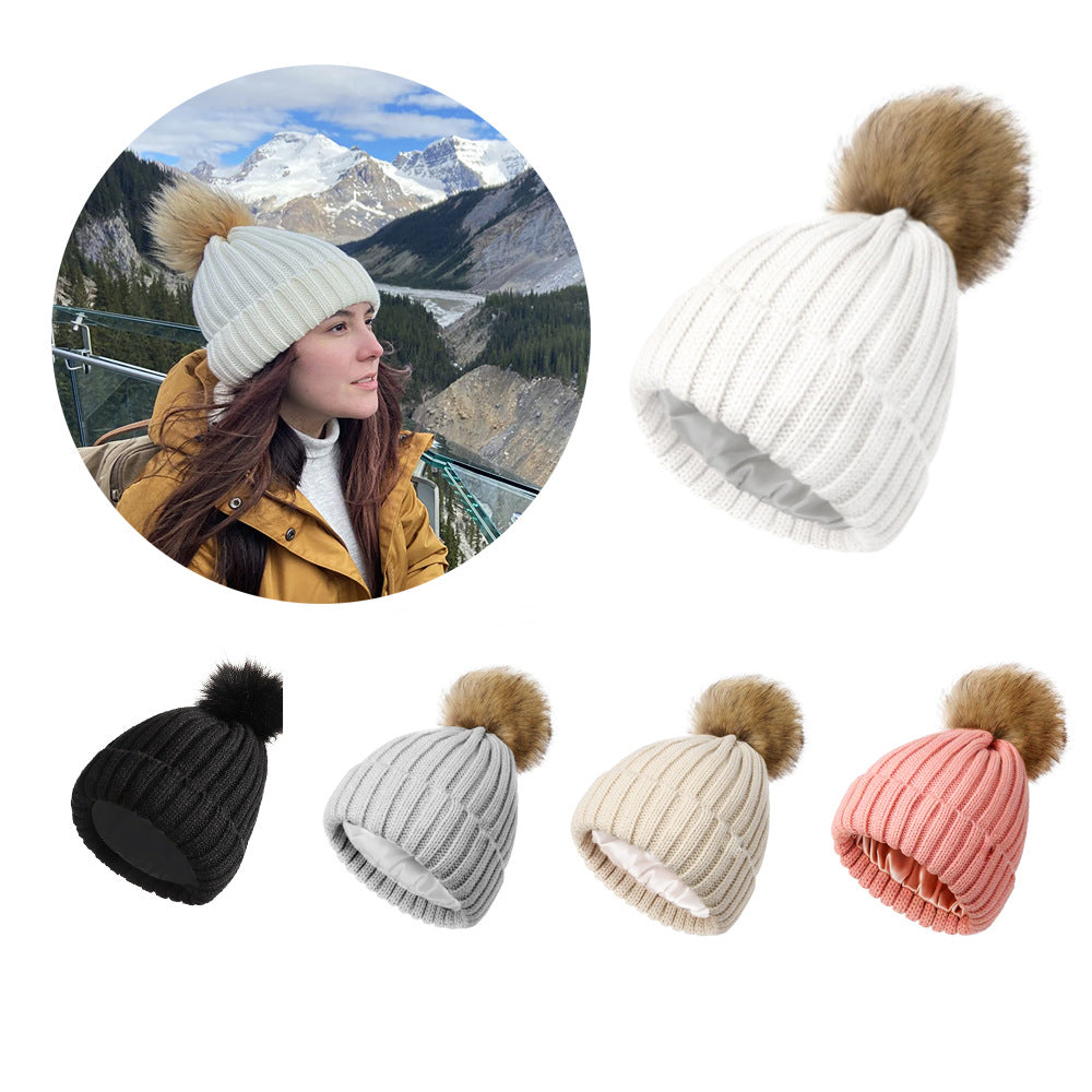 Soft Beanie Fluffy Ball Cap Warm Knitted Hat