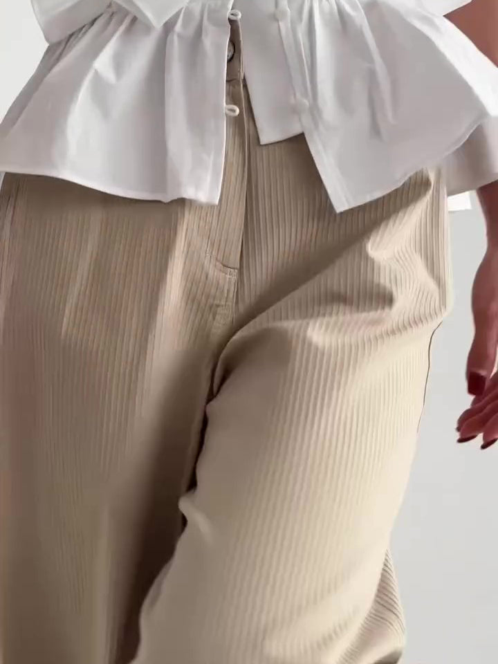 Khaki High Waist Wide Leg Pants