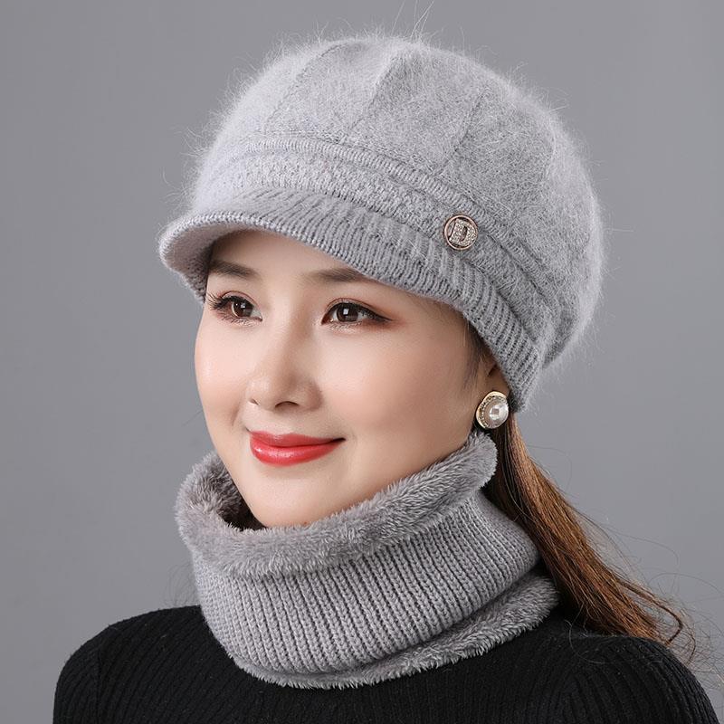 Rabbit Fur Knitted Woolen Cap Women's Autumn Versatile Winter Warm Beanie Hat
