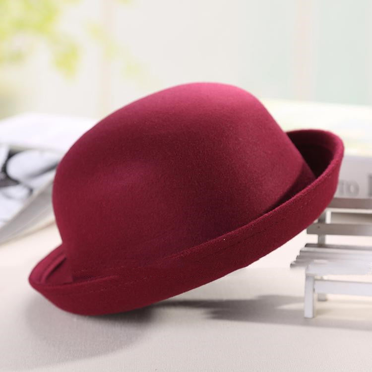 Girls Trendy Hat Woolen Dome Top Hat With Curling Edge British Round Hat Ball Hat