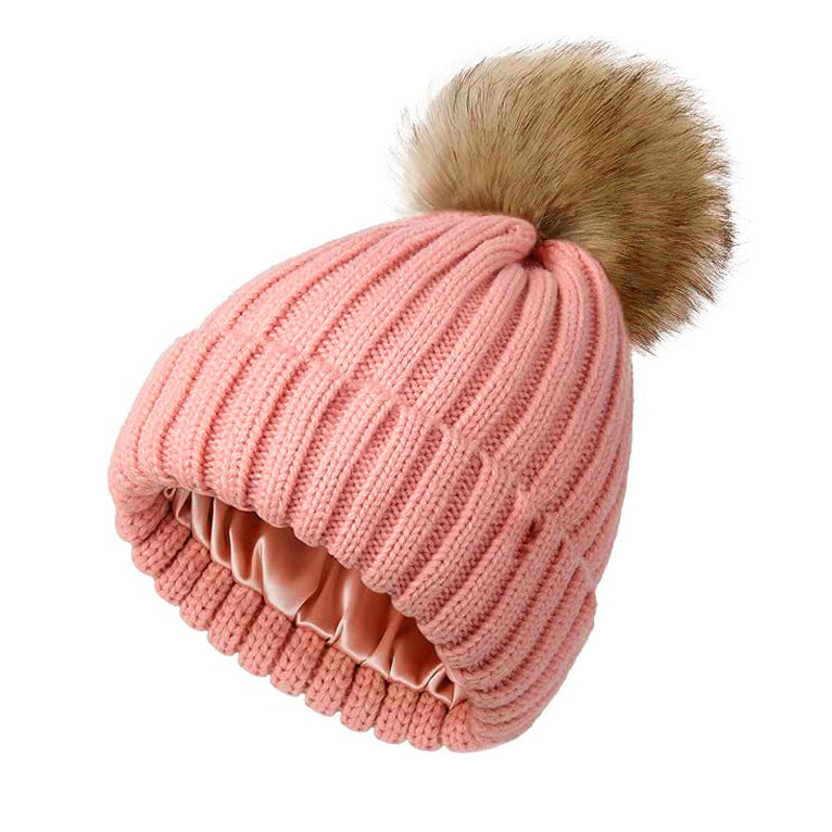 Soft Beanie Fluffy Ball Cap Warm Knitted Hat