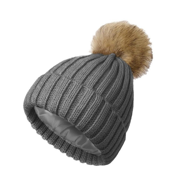 Soft Beanie Fluffy Ball Cap Warm Knitted Hat
