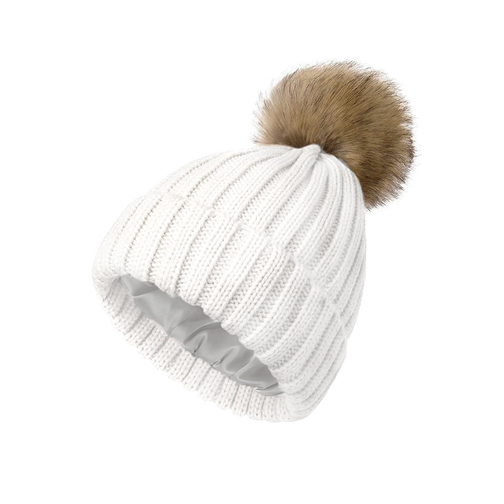 Soft Beanie Fluffy Ball Cap Warm Knitted Hat