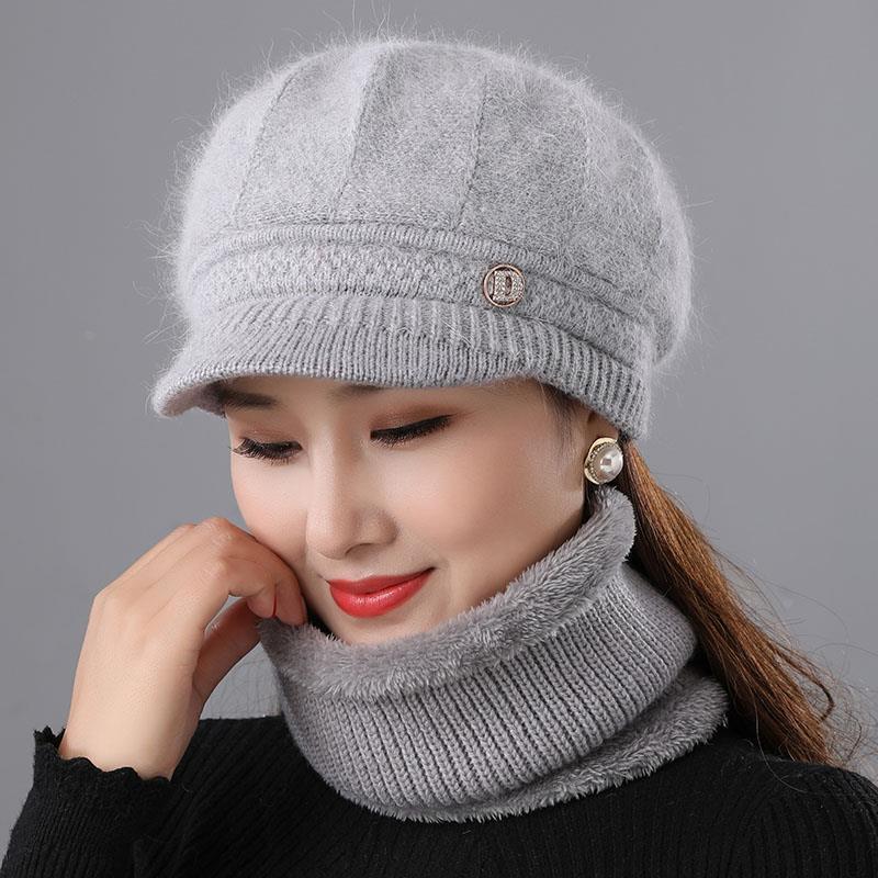 Rabbit Fur Knitted Woolen Cap Women's Autumn Versatile Winter Warm Beanie Hat