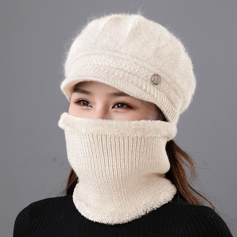 Rabbit Fur Knitted Woolen Cap Women's Autumn Versatile Winter Warm Beanie Hat