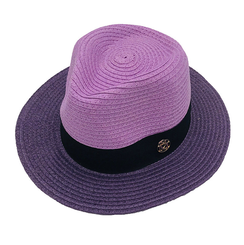 New Color Stitched Braid Top Hat Straw Hat Sun Hat
