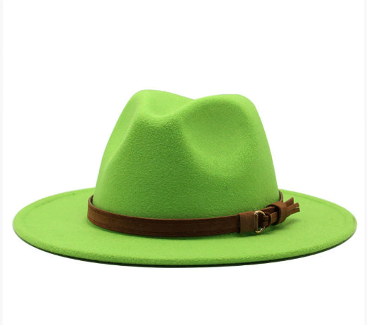 Simple Church Hat Suede Belt Woolen Hat British Style Fedora Hat Wide Brim Hat Women's Autumn And Winter Top Hat