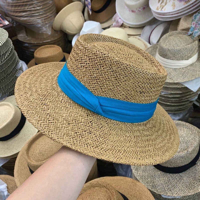 Summer Hat Flat Straw Hat Female Raffia Straw Hat Beach Vacation Sun Shade Sun Hat Fisherman Hat Net Red