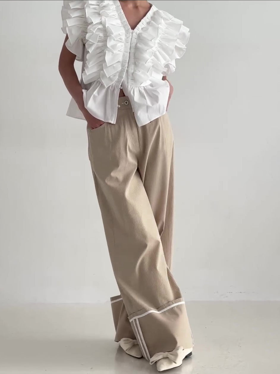 Khaki High Waist Wide Leg Pants