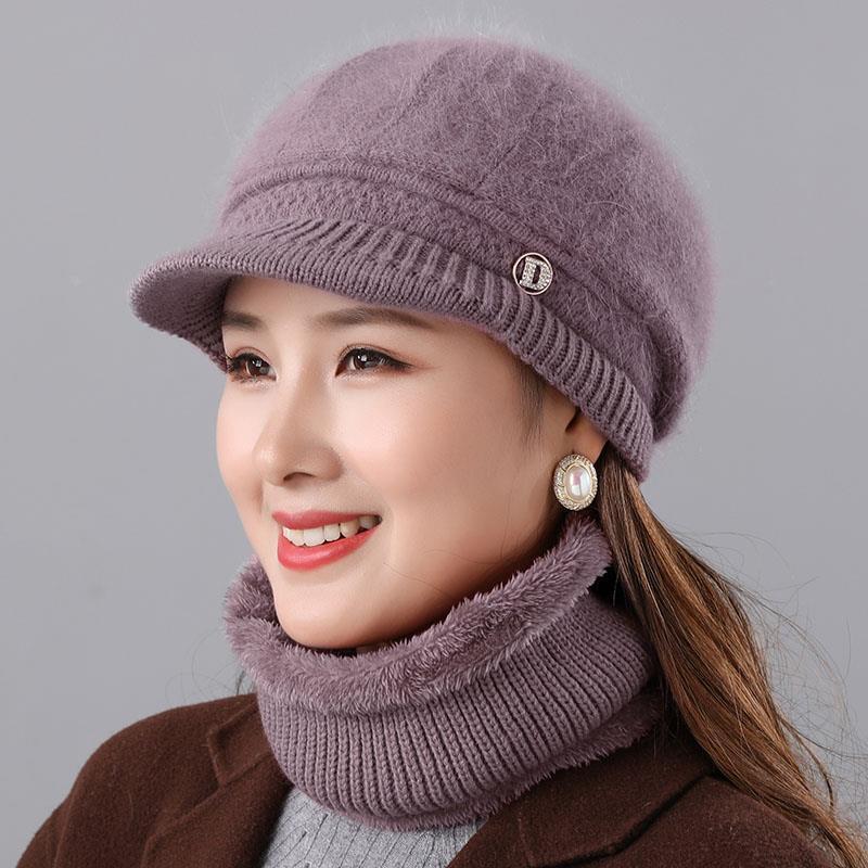 Rabbit Fur Knitted Woolen Cap Women's Autumn Versatile Winter Warm Beanie Hat
