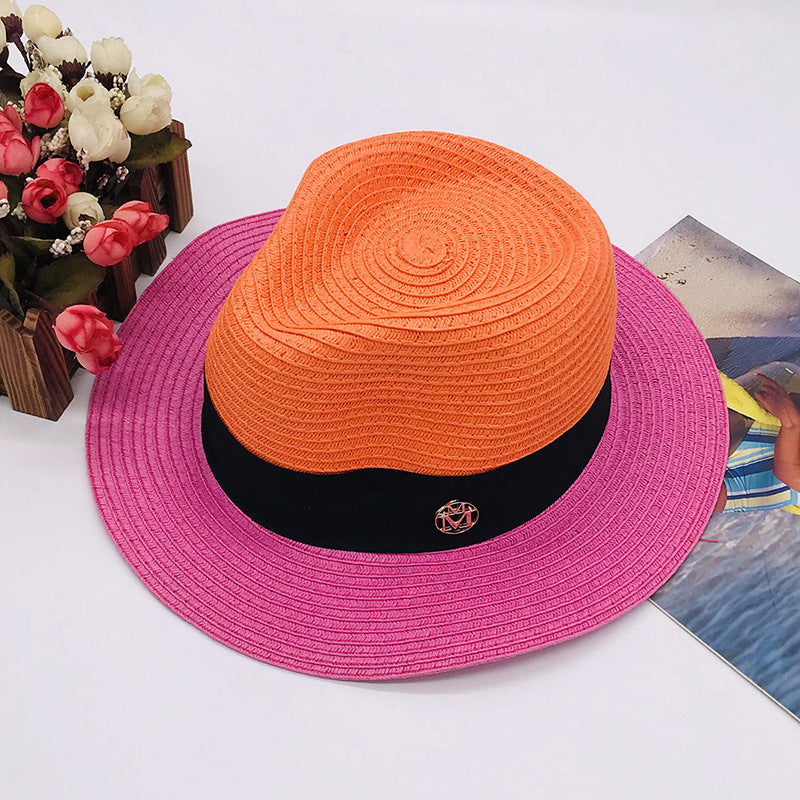 New Color Stitched Braid Top Hat Straw Hat Sun Hat