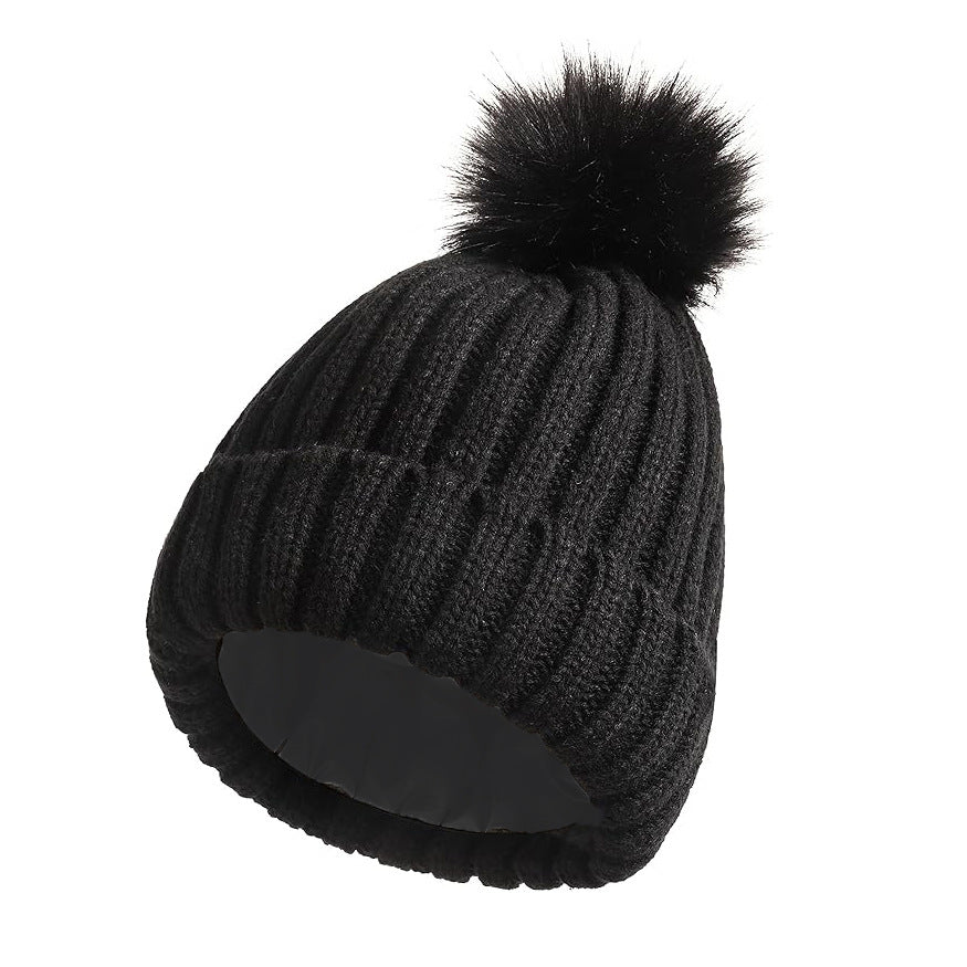 Soft Beanie Fluffy Ball Cap Warm Knitted Hat