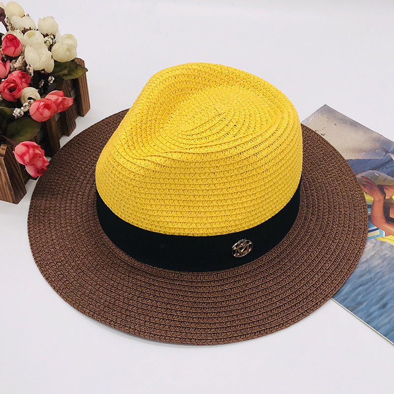 New Color Stitched Braid Top Hat Straw Hat Sun Hat