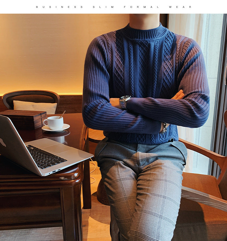 Twist Sweater Men's Half Turtleneck Sweater Slim Coarse Sweater Base